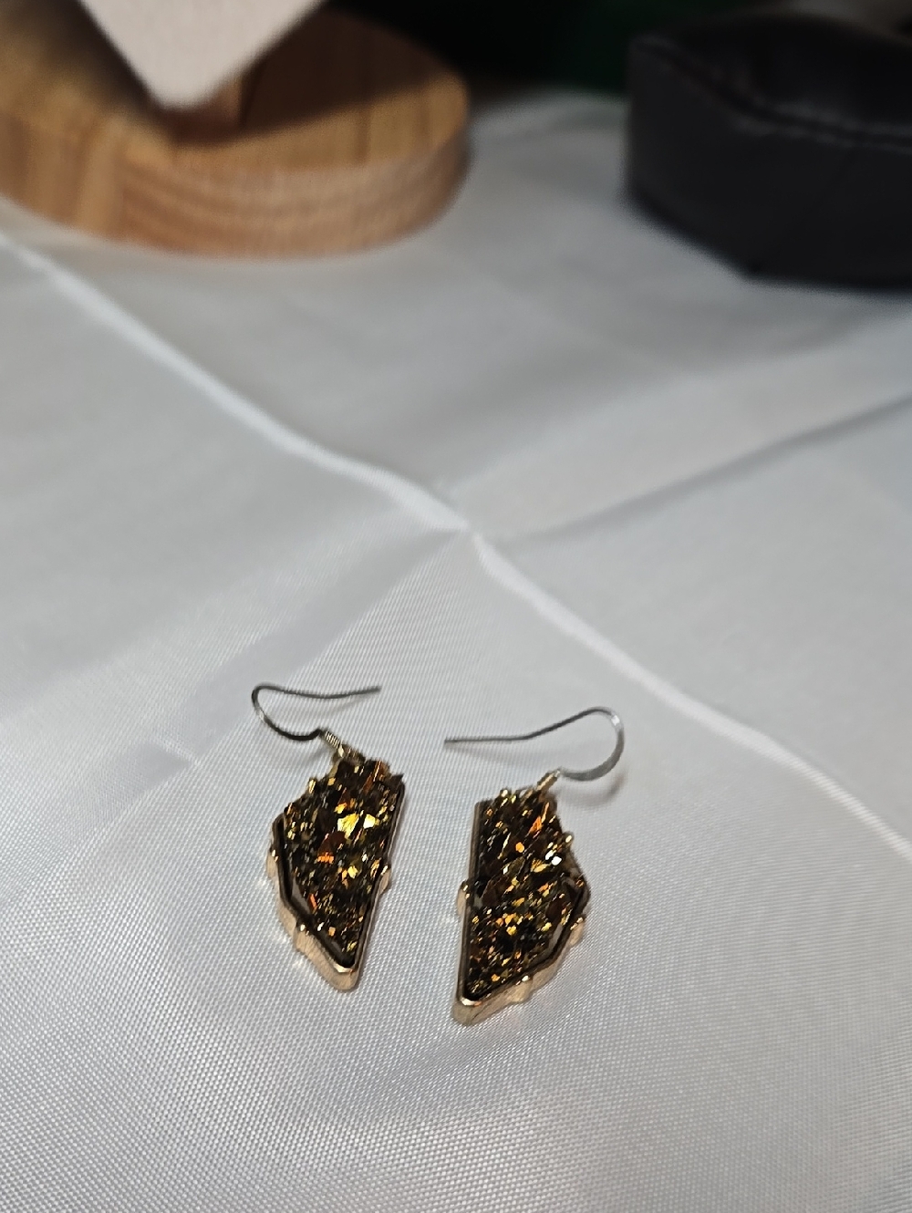 Gold Tone Druzy Drop Earrings - Women's Jewelry
